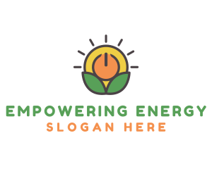 Sun Leaf Power Button logo design