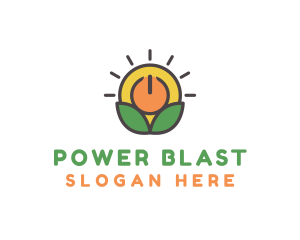 Sun Leaf Power Button logo design