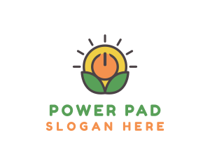 Sun Leaf Power Button logo design