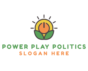 Sun Leaf Power Button logo design