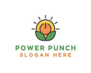 Sun Leaf Power Button logo design