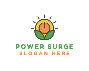 Sun Leaf Power Button logo design