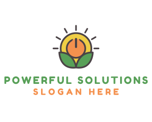 Sun Leaf Power Button logo design