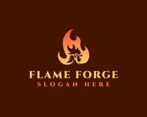 Chicken Barbeque Flame logo design