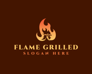 Chicken Barbeque Flame logo design