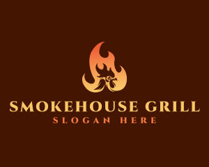 Chicken Barbeque Flame logo design