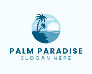 Sun Palm Tree Island logo design