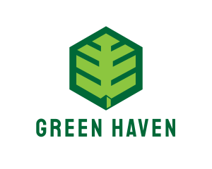 Green Hexagon Leaf logo design