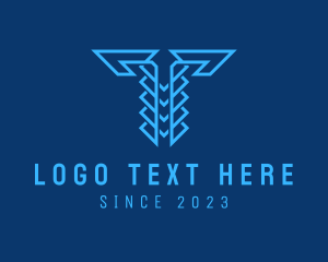Blue Cyber Letter T logo