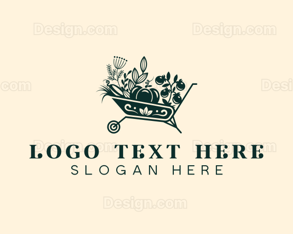 Wheelbarrow Gardener Plant Logo