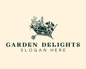 Wheelbarrow Gardener Plant logo design