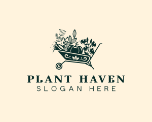 Wheelbarrow Gardener Plant logo design