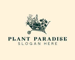 Wheelbarrow Gardener Plant logo design