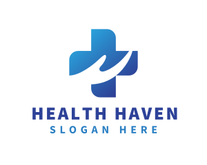 Blue Health Cross Hand logo design