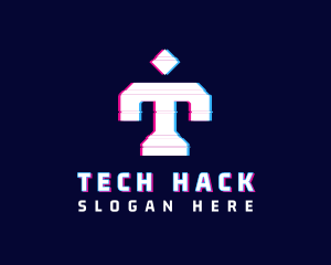 Glitch Anaglyph Letter T logo design