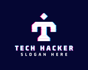 Glitch Anaglyph Letter T logo