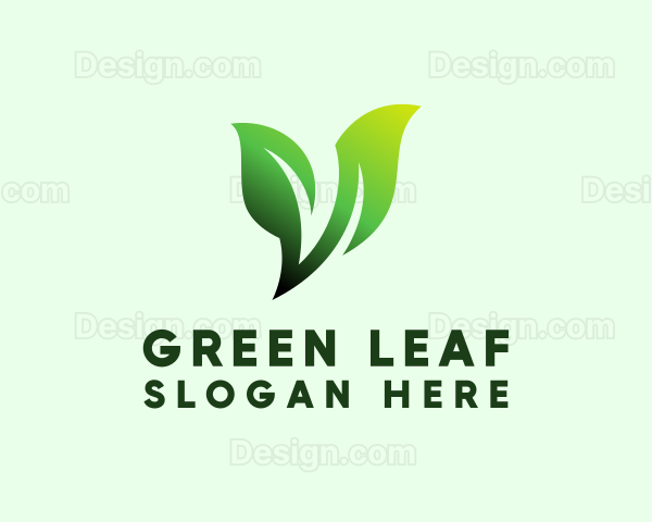 Green Organic Plant Letter V Logo