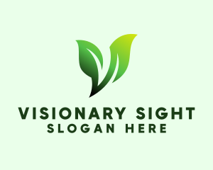 Green Organic Plant Letter V logo design