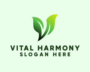 Green Organic Plant Letter V logo design