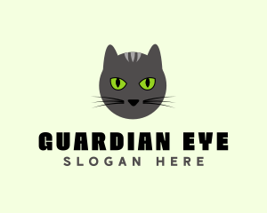 Grey Cat Green Eyes logo design