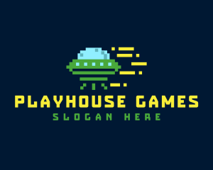 Pixel Spacecraft Gaming logo design