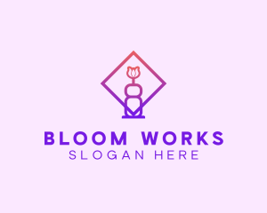 Vase Blooming Flower logo design