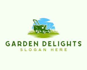 Lawn Mower Grass Landscaping logo design