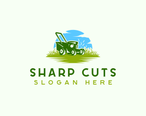 Lawn Mower Grass Landscaping logo design