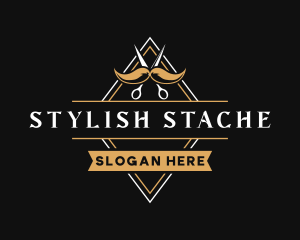 Barber Scissors Mustache logo design