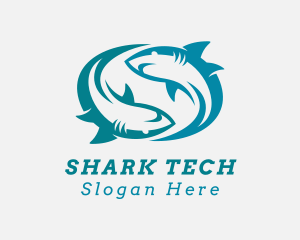 Shark Swimming Aquarium  logo design