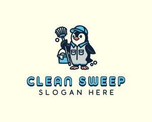 Penguin Janitor Cleaning logo design