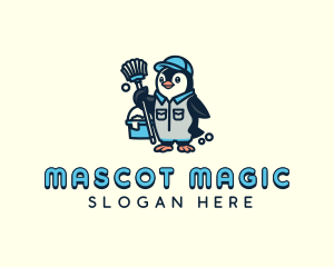 Penguin Janitor Cleaning logo design