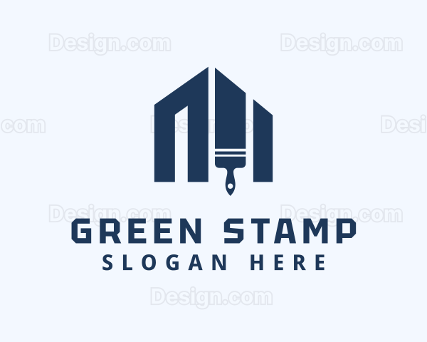 Blue Home Paint Brush Logo