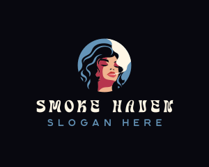 Woman Smoking Cigarette logo design