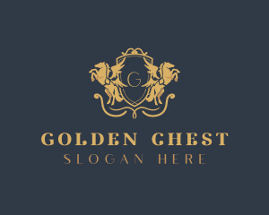 Gold Pegasus Shield logo design