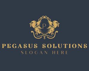 Gold Pegasus Shield logo design