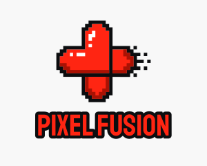 Modern Pixel Heart Cross logo design