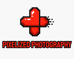 Modern Pixel Heart Cross logo design