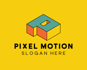 3D Pixel Letter P logo design