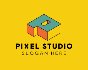 3D Pixel Letter P logo design