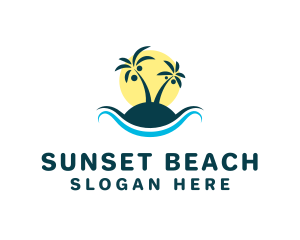 Beach Shore Sunset Waves logo design