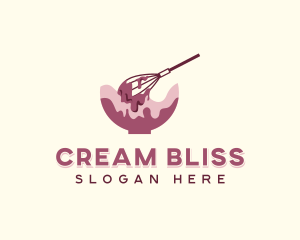 Whisk Cream Drip Bowl logo design