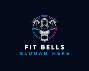 Woman Fitness Barbell logo design