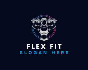 Woman Fitness Barbell logo design