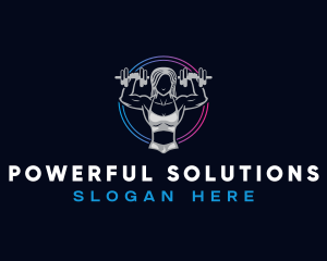 Woman Fitness Barbell logo design