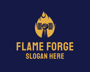 Flame Hand Dumbbell logo design