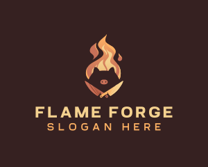 Flame BBQ Pig logo design