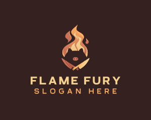 Flame BBQ Pig logo design