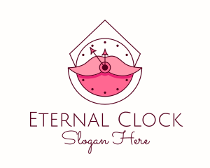 Cosmetics Lips Clock  logo design