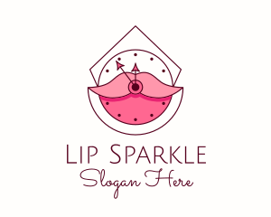 Cosmetics Lips Clock  logo design